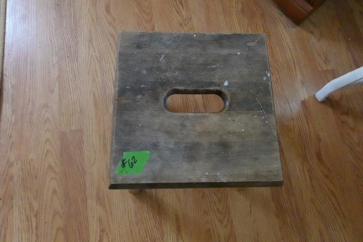 SMALL WOODEN STEP STOOL WITH CUT OUT HANDLE APPROX 12 INCH