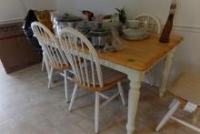 WHITE AND NATURAL FINISH KITCHEN TABLE WITH 6 MATCHING CHAIRS