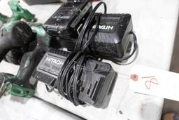 SET OF BATTERY OPER HITACHI DRILLS IMPACT DRILLS WITH CHARGER AND BATTERY