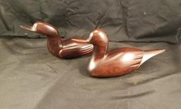 2 Iron Wood Carved Ducks