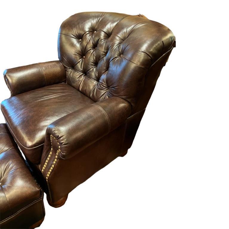 Leather Chair with Tufted Back and Matching