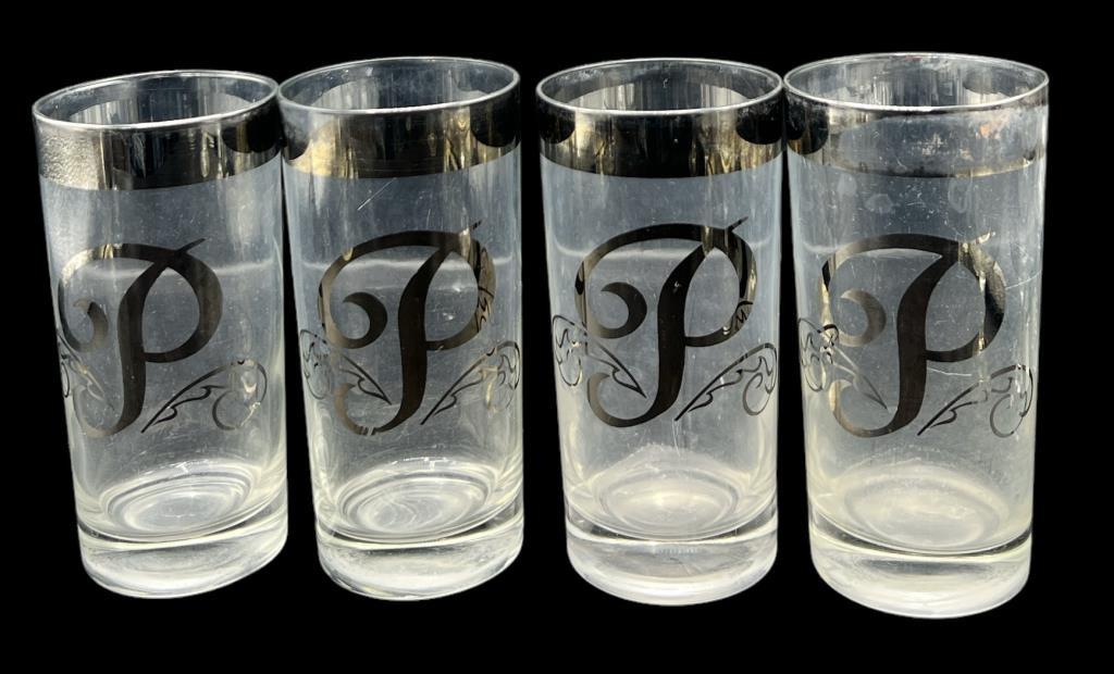 Dorothy Thorpe Silver Lined Glassware: (5)