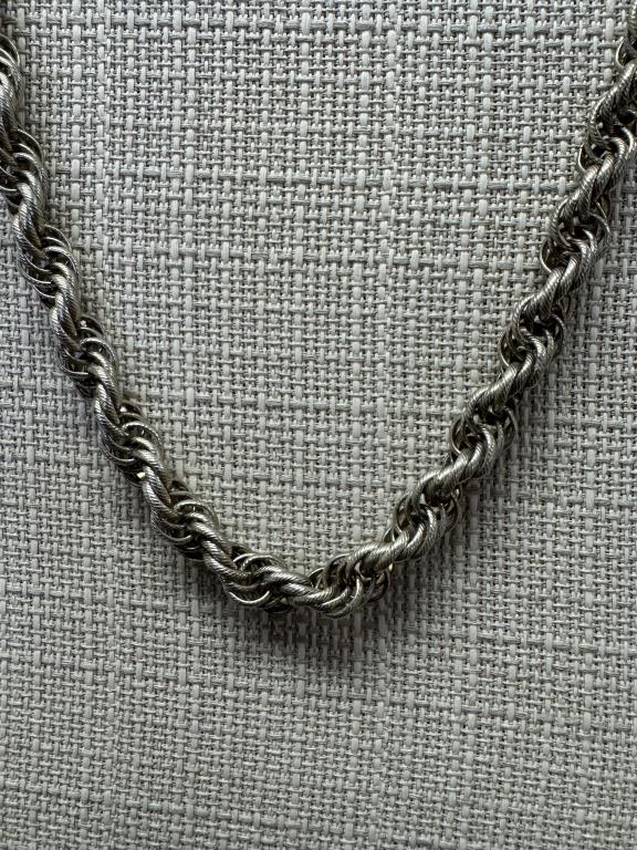 30" Sterling Silver Rope Chain Necklace--Marked