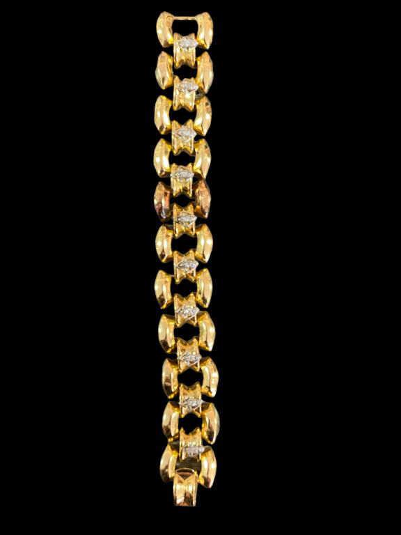 Gold and Diamond Bracelet, Unmarked, Hollow--38.5