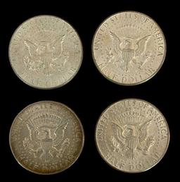 (4) 1964 Kennedy Half Dollars—No Mint Marks—90%