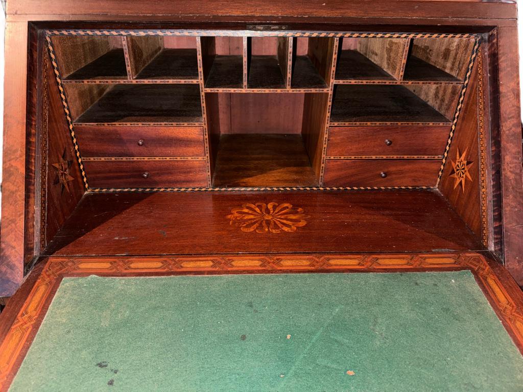 Antique Marquetry Slant Top Writing Desk -