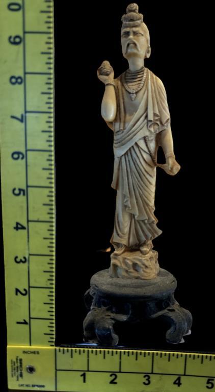 Vintage Carved Ivory Resin Figurine on Wooden Base