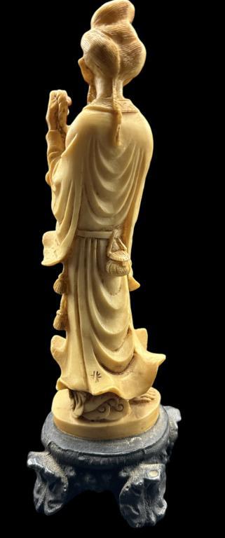 Vintage Carved Ivory Resin Figurine on Wooden