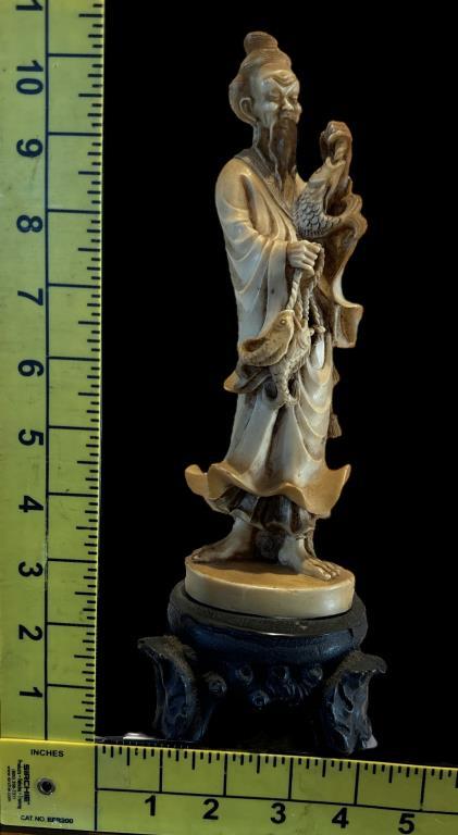 Vintage Carved Ivory Resin Figurine on Wooden