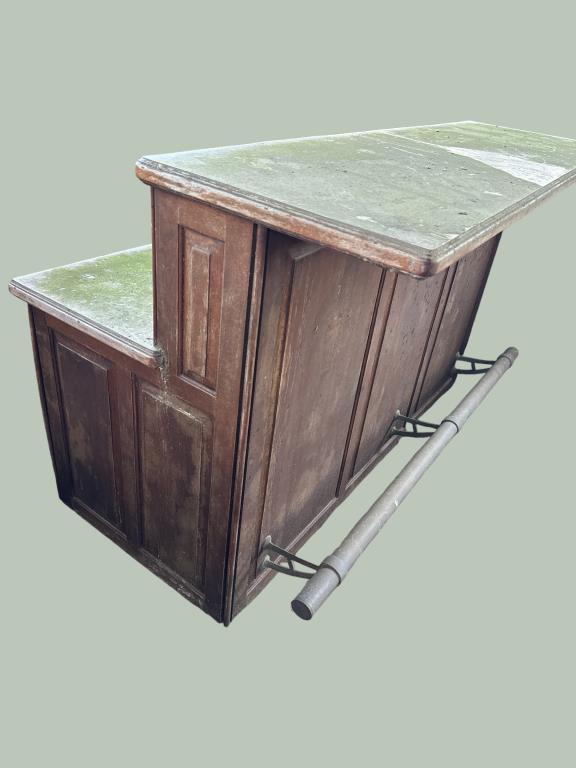 Wooden Bar on Casters with Sink and Foot Rail