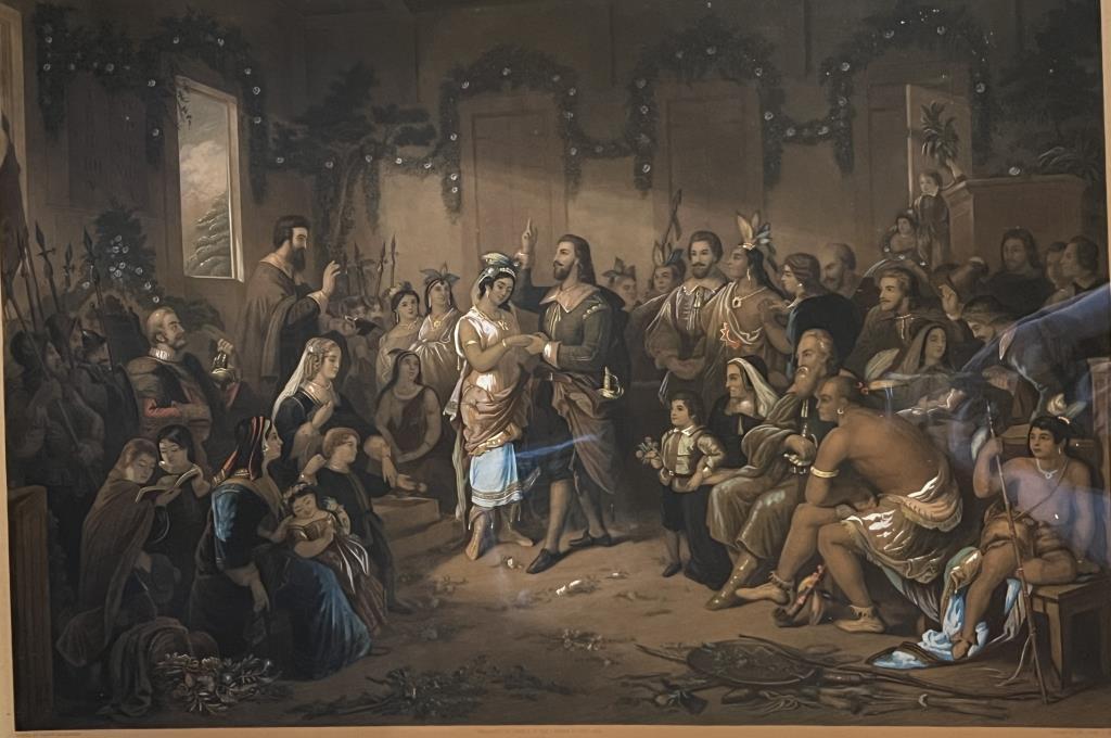 "The Marriage of Pocahontas" Steel Engraving by