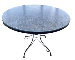 Round Iron Glass Top Table and (4) Iron Chairs