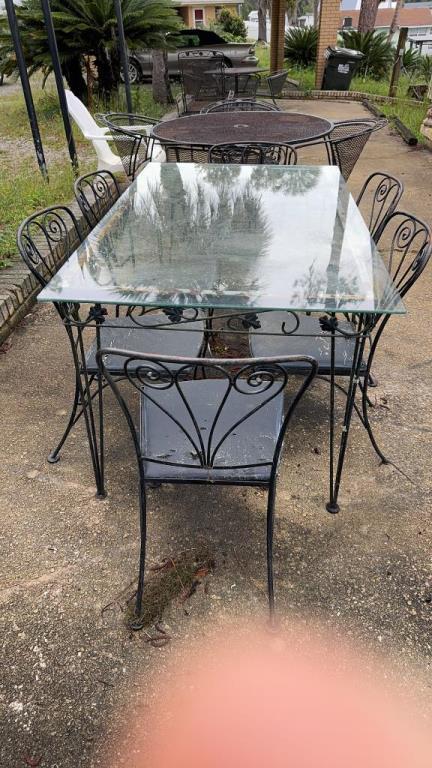 Rectangular Glass Top Iron Table and (6)