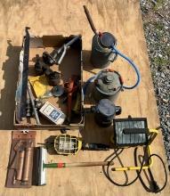 Assorted Oil Cans, Trailer Hitch Balls, Lights,