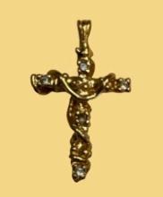 Unmarked Yellow Gold and Cubic Zirconia Cross