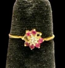 10 Kt Yellow Gold Ruby and Diamond Ring, Size