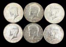 (6) 1968 Kennedy Half Dollars--No Mint Marks
