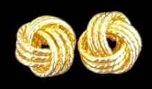 Yellow Gold Knot Pierced Earrings Marked "14 K" on