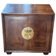 Vintage Wooden Chinese End Table With Brass