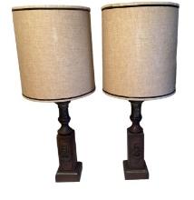 (2) Wooden and Brass Table Lamp—