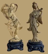 Pair of Vintage Faux Ivory Oriental Sculptures on