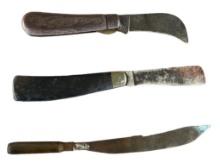 (3) Vintage Knives (Damaged): Hawkbill Knife,
