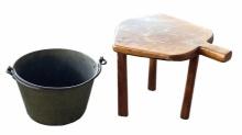 Wooden Milking Stool (17 1/4" x 12", 13" High) and