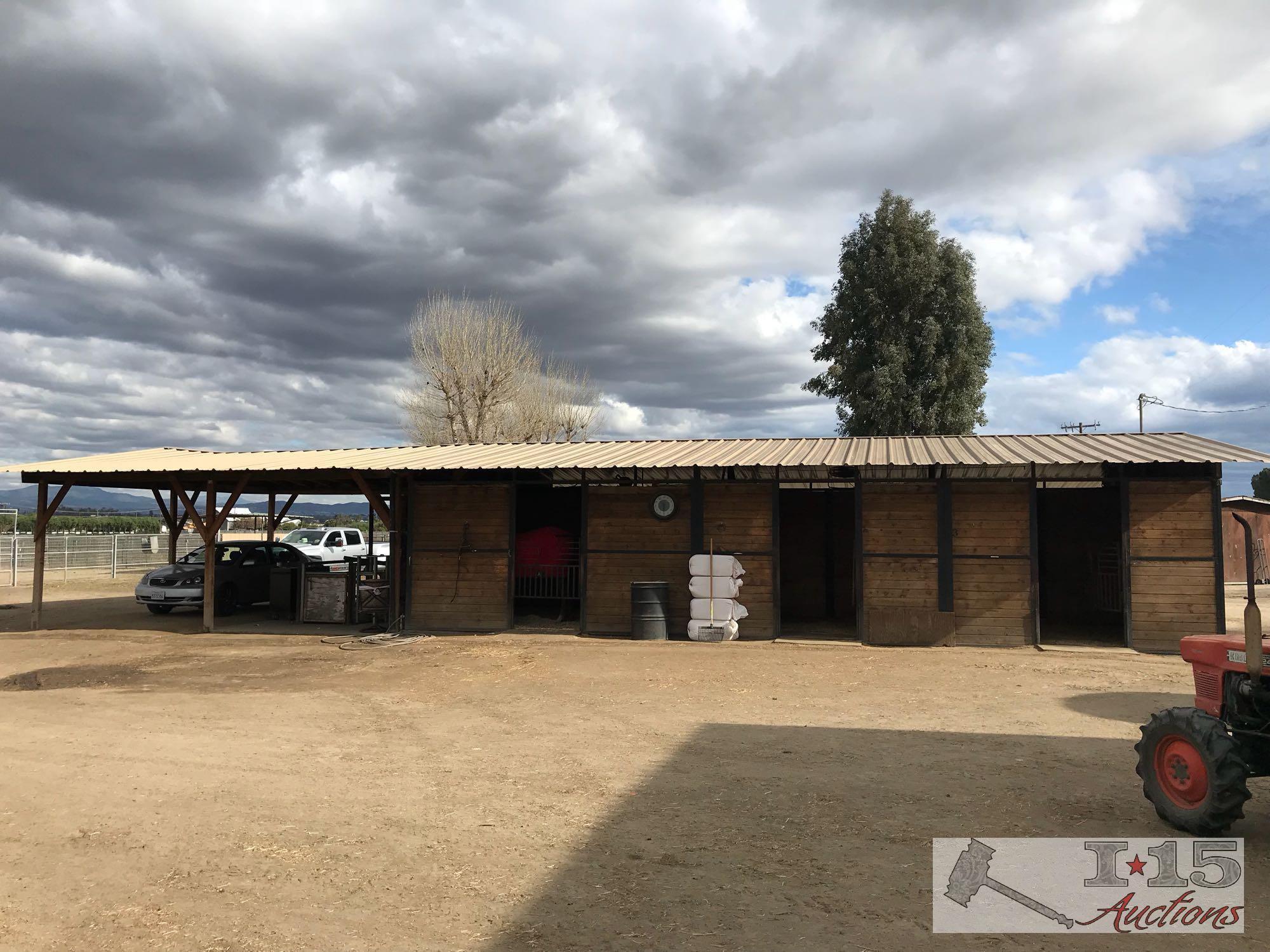 Barn with 5 stalls, bathroom and carport