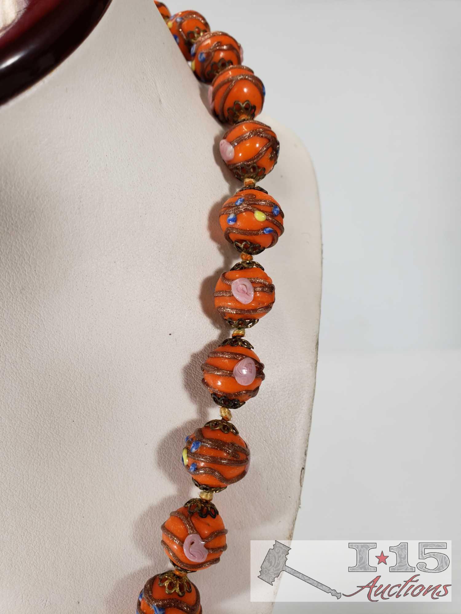 Painted Orange Beaded Necklace