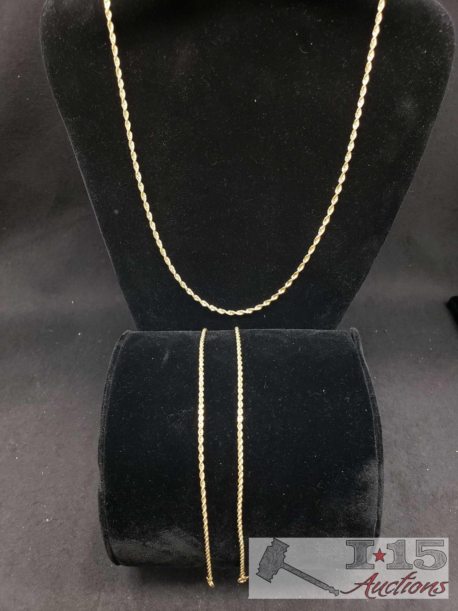 Mark Anthony 14k Gold Necklace and 2 Bracelets Marked 14k