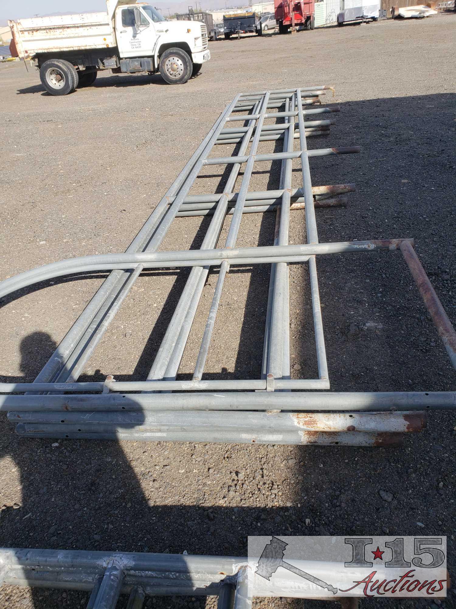 4 23' 9" Steel Corral Panels. 1 with Gate Opening
