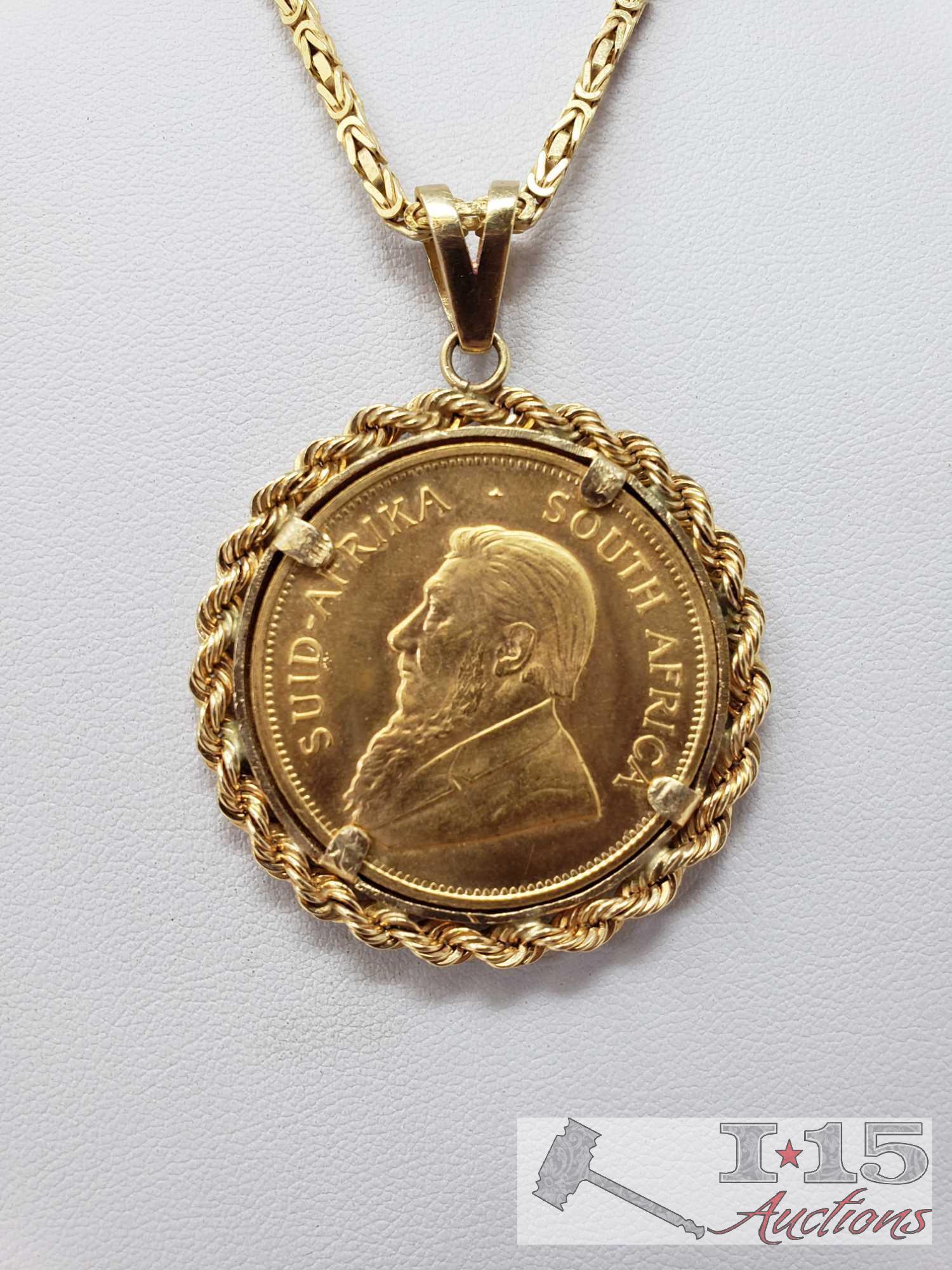 1978 Krugerrand 1ozt Fine .999 Gold Coin with 14K Gold Necklace, 59.8g