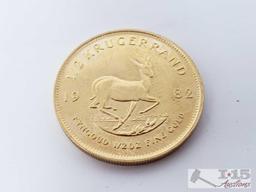 1982 1/2 Krugerrand 1/2ozt Fine .999 Gold Coin