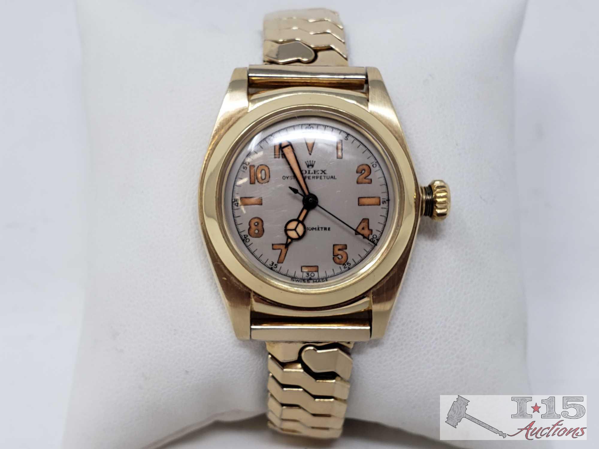 Mid-1900 14k Rolex Oyster Perpetual Bubble Back Watch - Appraised Value $3,600