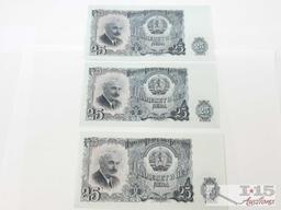 (3) 25 Leva Bulgaria Banknotes
