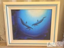 Original Signed 1992 Robert Wyland Dolphin Painting
