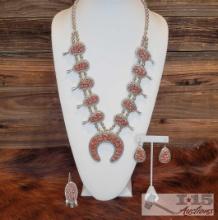 Native American Sterling Silver Coral Set, 254g