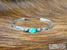 Native American Sterling Silver Cuff with Turquoise Stone, 16g