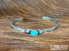 Native American Sterling Cuff with Turquoise, 16g