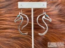 Native American Sterling Horse Earrings with Turquoise Stones, 12g