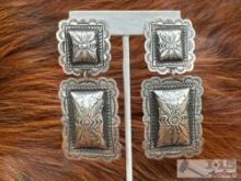 Native American Sterling Silver Concho Dangle Earrings, 26g