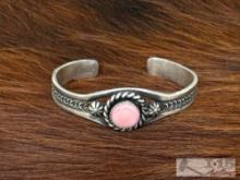 Native American Sterling Round Pink Conch Cuff Bracelet, 12.24g
