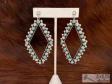 Native American Sterling Silver Turquoise Earrings, 20.24g