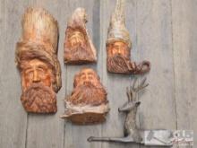 Carved Wooden "Spirits" & Brass Deer