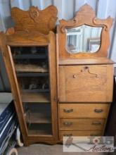 Antique Side by Side Secretary & Curio Cabinet