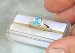 Swiss Blue Topaz Ring in Sterling Silver -- Size 6.75