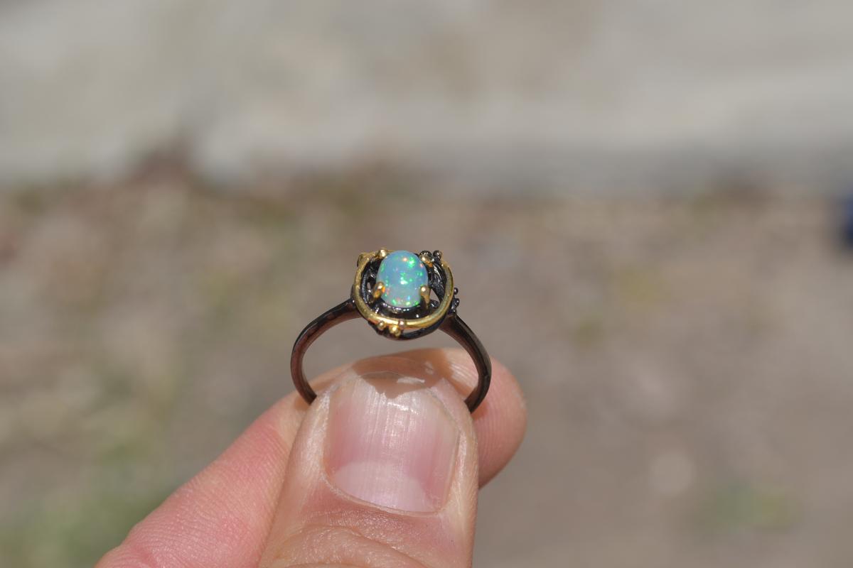 Opal Ring in Sterling Silver -- Size 8.75