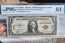 1935-A $1 Emergency Issue Hawaii Currency Graded 64 PMG