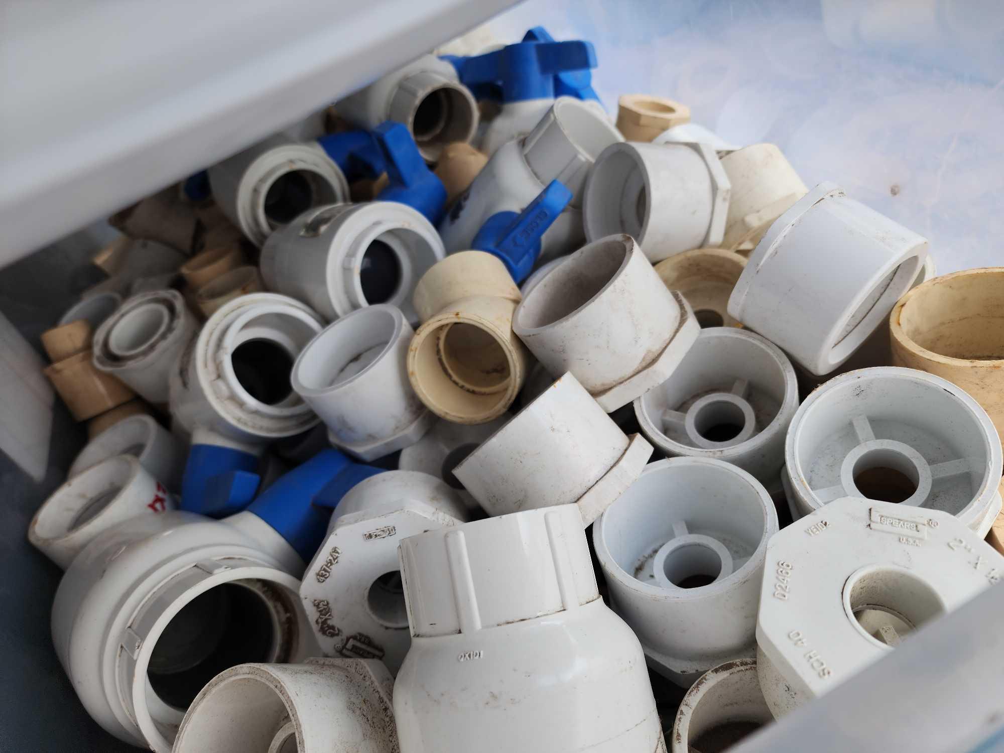 (5) Bins of Assorted PVC Pipe Fittings