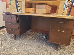 Group of Wooden Storage Blocks, (1) Desk with Drawers, (3) Wooden Tables